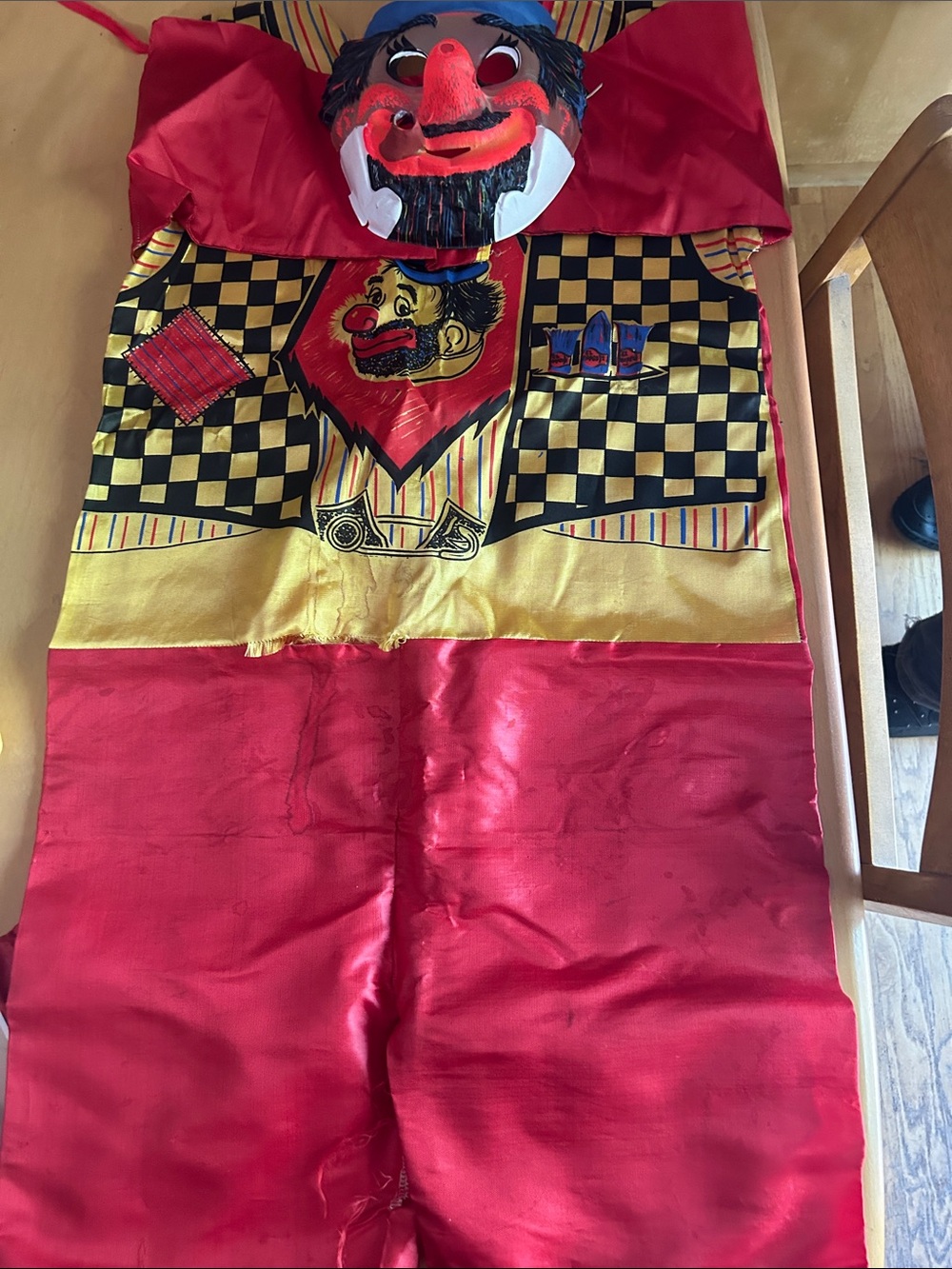 vintage Red and Yellow Clown Kids Costume with Mask🤡